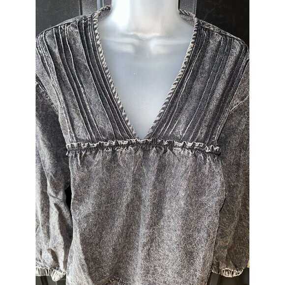 NEW Savanna Jane Western Denim V-Neck Top Women Size Med Long Sleeve Rustic Boho - Picture 6 of 10